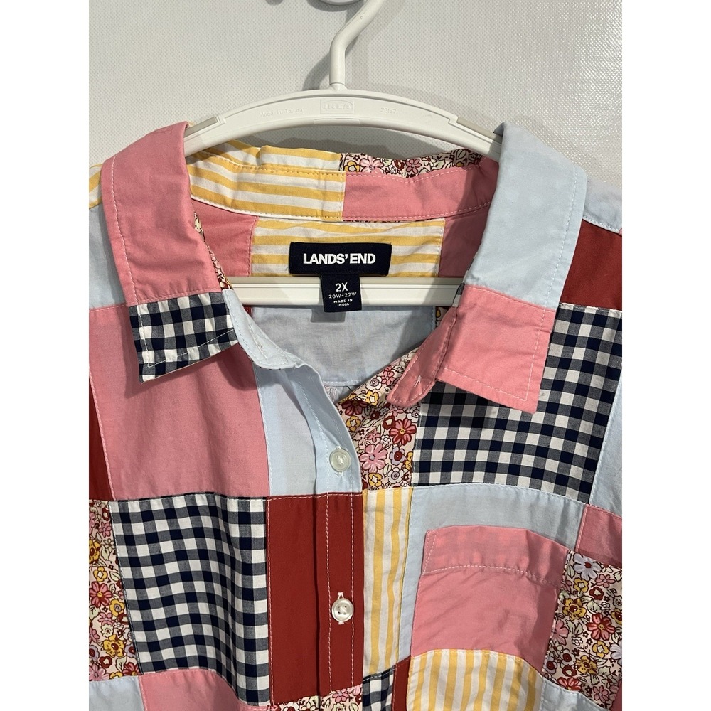 Lands End 2X 20-22 Button-Up Cotton Shirt Patchwork Granny Coastal Cottagecore - Picture 6 of 7